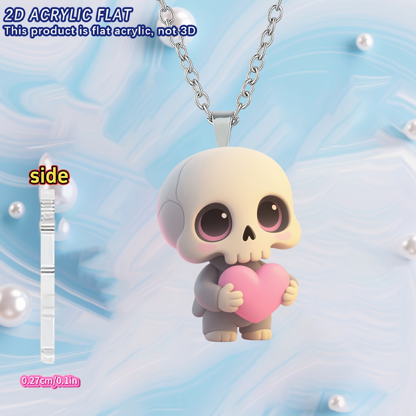 Women's 2D Acrylic Skull Pendant Necklace, Fashion Sweater Chain